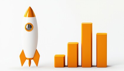 Poster - Orange Rocket Launching Towards Ascending Bar Graph