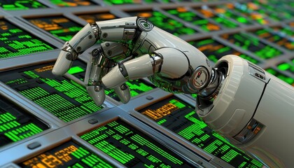 Aufkleber - A Robotic Hand Interacting with a Futuristic Interface