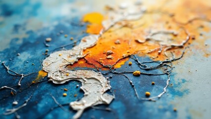 Wall Mural - A close up of a blue and orange paint splatter on a table