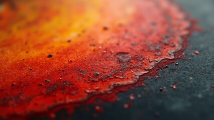 Canvas Print - A close up of a red and yellow paint splatter on a black surface