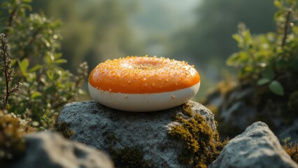 Wall Mural - A donut sitting on top of a rock covered in moss