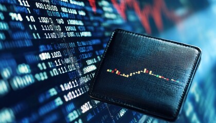 Leinwandbilder - Leather Wallet with Stock Market Data in the Background