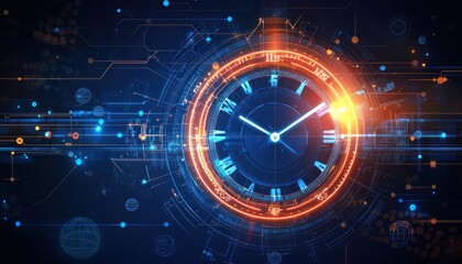 Aufkleber - Futuristic Clock with Digital Interface and Glowing Lines