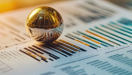 Poster - Golden Globe Resting on a Page of Financial Graphs
