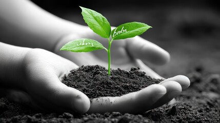 Poster - Hands Holding a Green Sprout with the Words 
