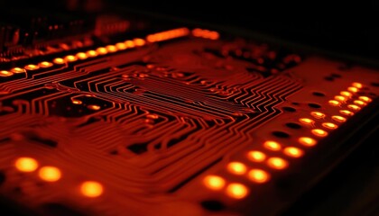 Poster - Close-up of a Circuit Board with Illuminated Components