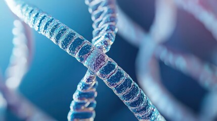 Poster - Close-up of a Twisted, Iridescent, Blue DNA Strand