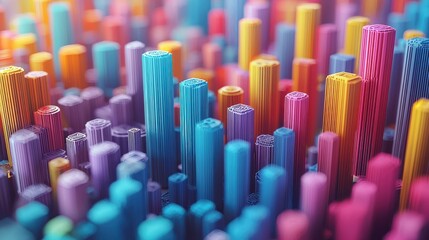 Poster - Abstract Cityscape of Colorful Striped Cylinders