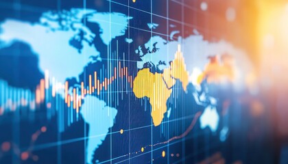 Fototapete - World Map with Financial Data and Chart Overlay