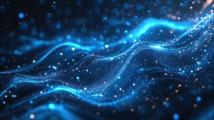 Aufkleber - Abstract digital waves with glowing particles flowing in a high-tech environment at night
