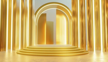 Aufkleber - Golden Archway with Illuminated Platform and Vertical Panels