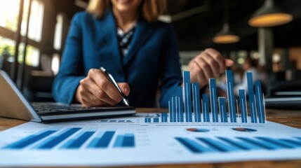 Leinwandbilder - Businesswoman Analyzing Data and Charts with Pen