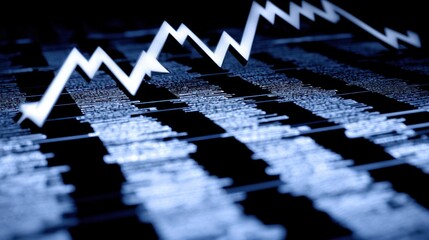 Poster - A white arrow pointing down on a dark blue background, representing a declining trend.