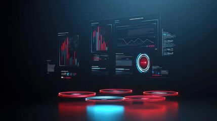 Poster - Futuristic HUD Interface with Red and Blue Neon Lights