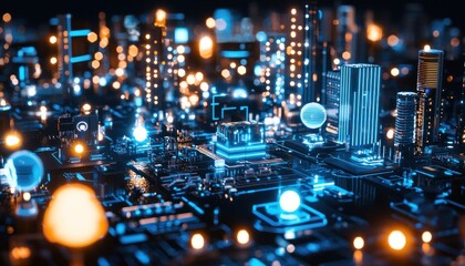 Aufkleber - Futuristic Cityscape Constructed on a Circuit Board