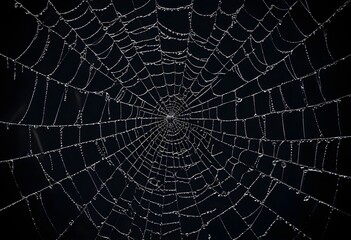Wall Mural - A detailed spider web with intricate patterns against a dark background