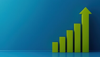 Poster - Green Upward Arrow Bar Chart on Blue Background