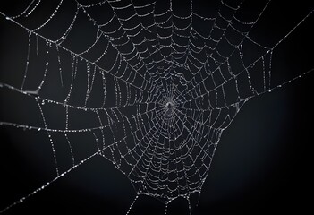 Wall Mural - A detailed spider web with intricate patterns against a dark background