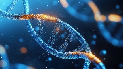 Poster - A 3D Render of a Blue and Orange DNA Double Helix