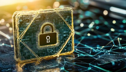 Aufkleber - Digital Lock Symbol on Circuit Board with Network Background