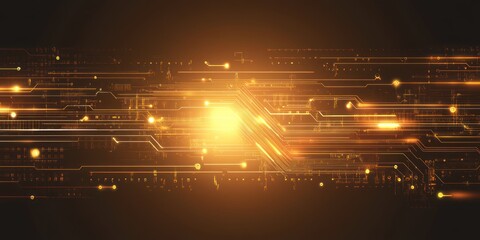 Poster - Abstract Digital Circuitry Glowing Orange Lines