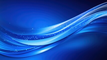 Poster - Abstract Blue Waves With Glowing Particles Background