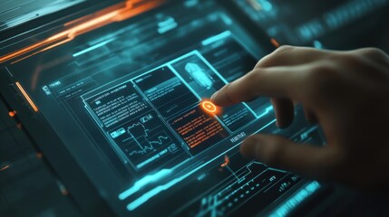 Poster - Hand Interacting With Futuristic Digital Interface Screen