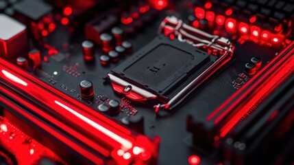 Aufkleber - Red Illuminated Computer Motherboard Close Up