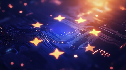 Poster - Illuminated Stars on Circuit Board Abstract Design