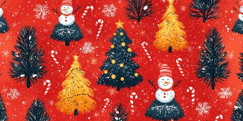 Sticker - Festive Winter Wonderland Scene With Snowmen And Christmas Trees