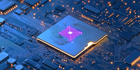 Poster - Illuminated Microchip on Circuit Board Technology