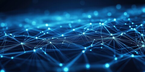 Fototapete - Abstract Blue Network Of Connected Nodes And Lines