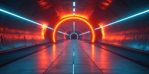 Wall Mural - Futuristic Neon Lit Tunnel Corridor Design