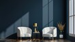 © abdul - Minimalist Interior Design with White Armchairs and a Golden Lamp
