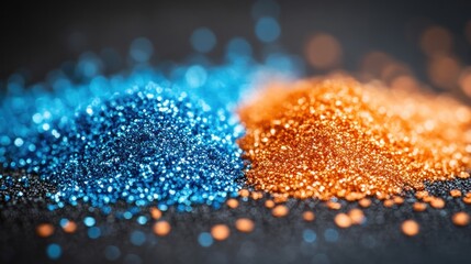 Wall Mural - Blue and Orange Glitter Piles on Dark Background