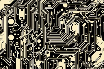 Leinwandbilder - Abstract Circuit Board Pattern Design In Black And Beige