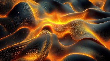Aufkleber - Abstract Orange and Black Wavy Particle Field