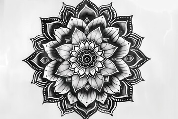Poster - Intricate mandala design features detailed floral patterns and geometric shapes on dark background, showcasing artistic craftsmanship and symmetry