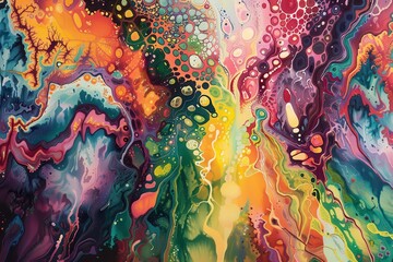 Leinwandbilder - Vibrant abstract artwork showcasing dynamic colors and intricate patterns in a cosmic swirl at an art exhibition in an urban gallery setting