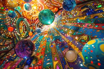 Leinwandbilder - Vibrant mosaic of the cosmos featuring colorful planets, stars, and swirling galaxies in an artistic display of the universe's beauty