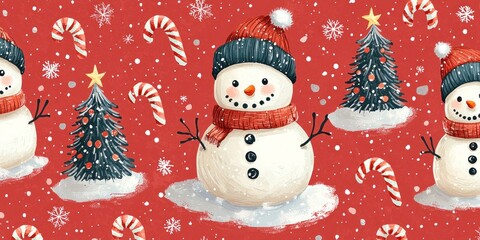 Sticker - Festive Snowmen Christmas Trees And Candy Canes