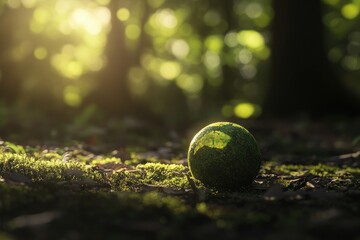 Poster - Moss Covered Globe Rests In Forest Sunlight