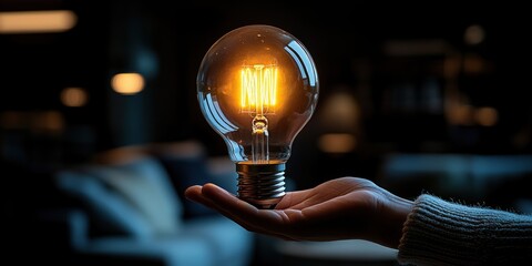 Aufkleber - Glowing Filament Bulb Held In A Gentle Hand