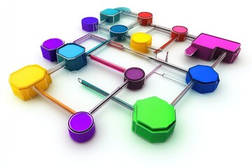 Fototapete - Colorful Geometric Shapes Interconnected Network Design