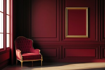 Wall Mural - Red Velvet Chair Gold Frame Interior Design Room