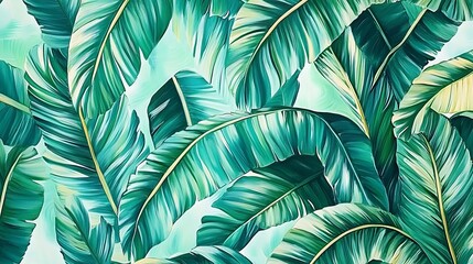 Poster - Lush Green Banana Leaves Tropical Art Design