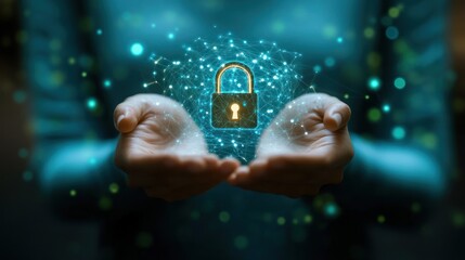 Aufkleber - Hands Gently Holding a Digital Network Security Lock