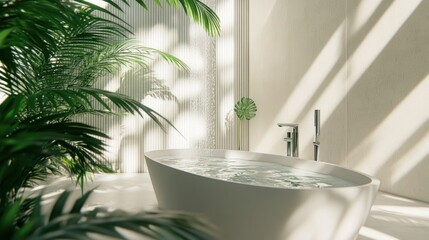 Wall Mural - Serene Modern Bathroom With Lush Tropical Plants