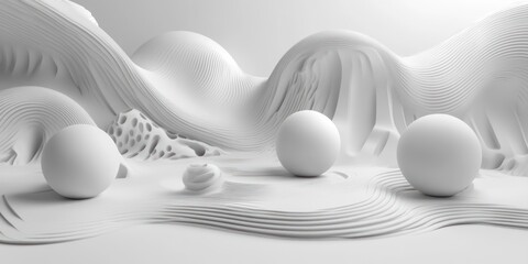 Fototapete - Abstract White Sculptures in a Wavy Landscape