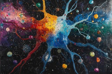 Poster - Cosmic Neuron A Vibrant Abstract Painting Of Space